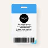 青カスタムの社員写真、ロゴ、バーコード バッジ (裏面)