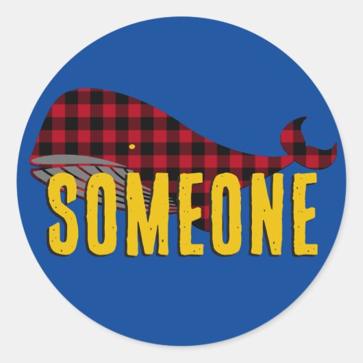 青カスタムバッファロー素朴プレイドで赤いクジラ ラウンドシール (正面)