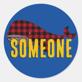 青カスタムバッファロー素朴プレイドで赤いクジラ ラウンドシール