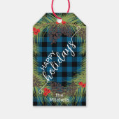 青カスタム水牛ランバージャックチェックのピンコーンオン ギフトタグ (正面)