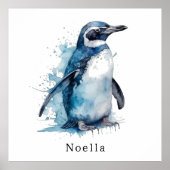 青カスタム水色のペンギン ポスター (正面)