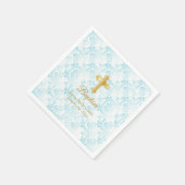 青カスタム白と金ゴールドのバプテスマ スタンダードカクテルナプキン (角)
