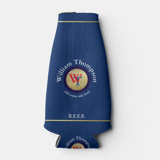 青カスタム色のビールモノグラム(名前とイニシャル) ボトルクーラー (正面)