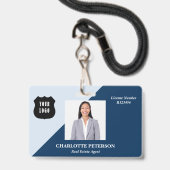 青カスタム色のロゴ実在不動産の不動産仲介業者名 バッジ (正面（ネックストラップ付）)