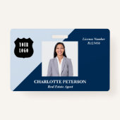 青カスタム色のロゴ実在不動産の不動産仲介業者名 バッジ (正面)