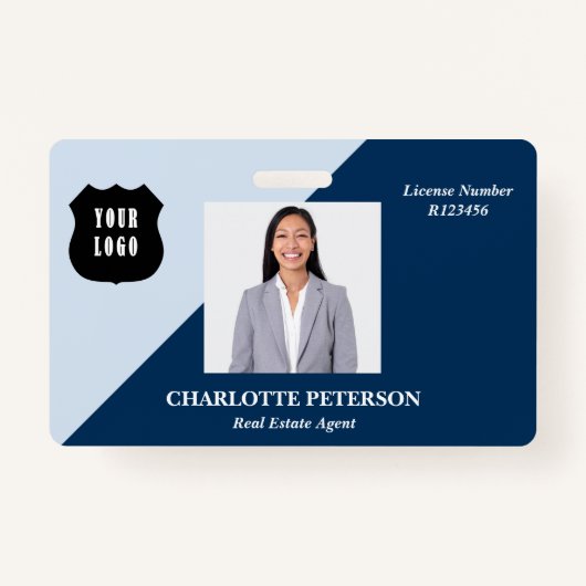 青カスタム色のロゴ実在不動産の不動産仲介業者名 バッジ (正面)