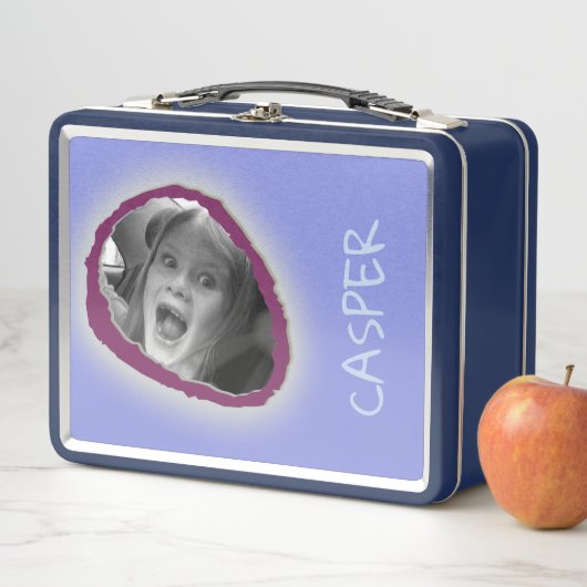 青カスタム色の写真と名前 メタルランチボックス (インサイチュ)