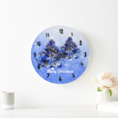 青カスタム飾いクリスマスツリー ラージ壁時計 (ホーム)