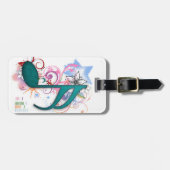 青カッコいいい音グランジ楽の音符星の花が渦を巻く ラゲッジタグ (正面横)