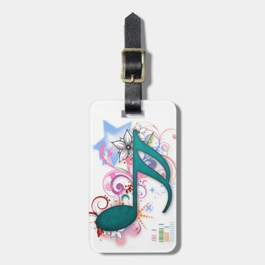 青カッコいいい音グランジ楽の音符星の花が渦を巻く ラゲッジタグ (正面縦)