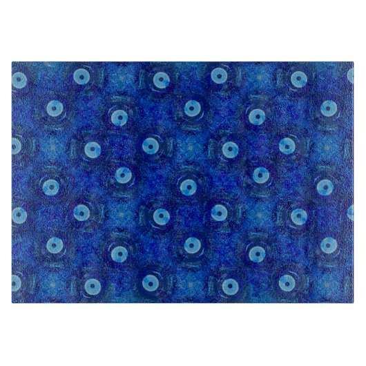青カッコいいモダン悪のアイパターンのデジタルアート カッティングボード (正面)