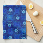 青カッコいいモダン悪のアイパターンのデジタルアート キッチンタオル (四つ折り)