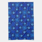 青カッコいいモダン悪のアイパターンのデジタルアート キッチンタオル (縦)