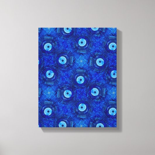 青カッコいいモダン悪のアイパターンのデジタルアート キャンバスプリント (正面)