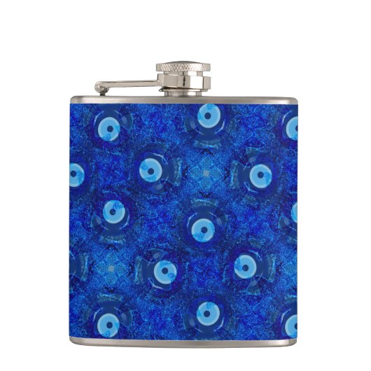 青カッコいいモダン悪のアイパターンのデジタルアート フラスク (正面)