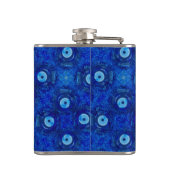 青カッコいいモダン悪のアイパターンのデジタルアート フラスク (裏面)