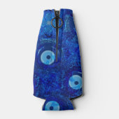 青カッコいいモダン悪のアイパターンのデジタルアート ボトルクーラー (裏面)