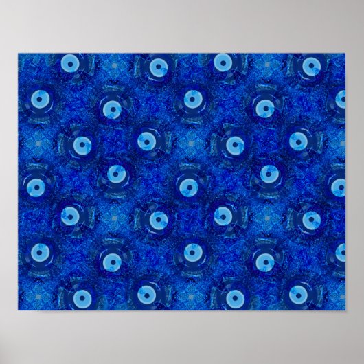 青カッコいいモダン悪のアイパターンのデジタルアート ポスター (正面)