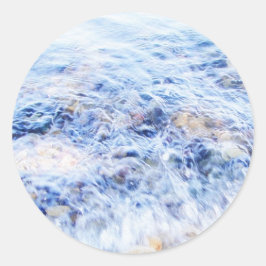 青カッコいい波水ステッカー ラウンドシール