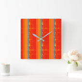 青カッコいい素朴橙黄赤ストライプ スクエア壁時計 (ホーム)