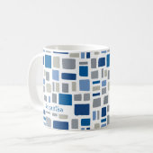 青カッコいい色と灰色の四角形と長方形 コーヒーマグカップ (正面左)