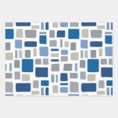 青カッコいい色と灰色の四角形と長方形 ラッピングペーパーシート (正面)