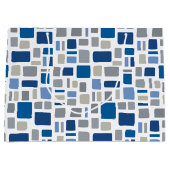 青カッコいい色と灰色の四角形と長方形 ラージペーパーバッグ (正面)