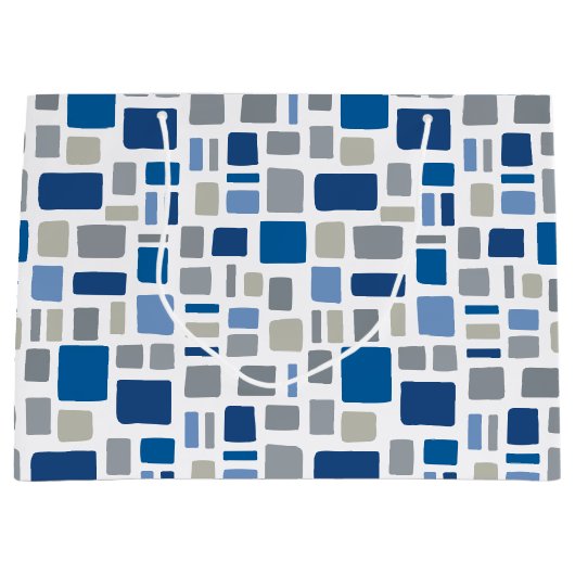 青カッコいい色と灰色の四角形と長方形 ラージペーパーバッグ (正面)