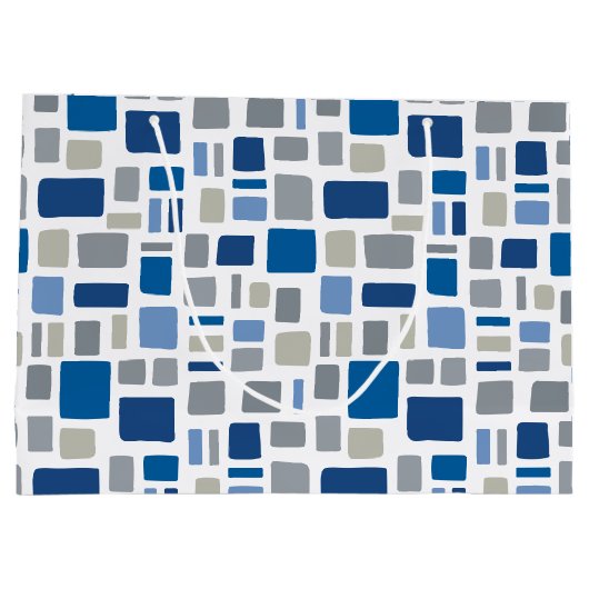 青カッコいい色と灰色の四角形と長方形 ラージペーパーバッグ (裏面)