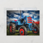青カッコいい赤アンティークトラクタギフト農家 ポストカード (正面/裏面)