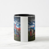 青カッコいい赤アンティークトラクタギフト農家 マグカップ (中央)