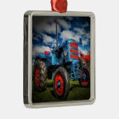 青カッコいい赤アンティークトラクタギフト農家 メタルオーナメント (右)