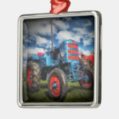 青カッコいい赤アンティークトラクタギフト農家 メタルオーナメント (左)