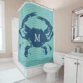 青カニの海はモノグラムのなロープを振ります シャワーカーテン (インサイチュ)