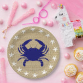 青カニ及び白いヒトデの航海のなビーチ"バーラップ" ペーパープレート (パーティー)