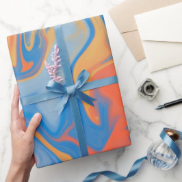 青カラフルいオレンジ色の渦巻き ラッピングペーパー