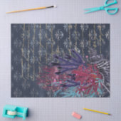 青カラフルいデコペの海藻と魚 薄葉紙 (クラフト)