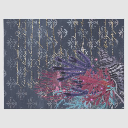 青カラフルいデコペの海藻と魚 薄葉紙 (正面)