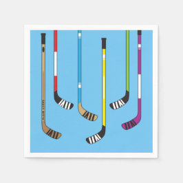 青カラフルいホッケースティックとパック スタンダードカクテルナプキン