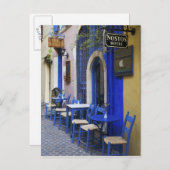 青カラフルい戸口と古いホテルにサイディング ポストカード (正面/裏面)