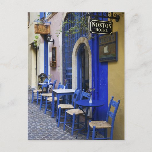 青カラフルい戸口と古いホテルにサイディング ポストカード (正面)