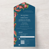 青カラフルい植物と3つの食事オプション | オールインワン招待状 (内側)