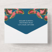 青カラフルい植物と3つの食事オプション | オールインワン招待状 (裏面)