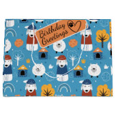 青カラフルい熱狂するドードーの漫画の犬 ラージペーパーバッグ (正面)