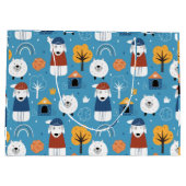 青カラフルい熱狂するドードーの漫画の犬 ラージペーパーバッグ (裏面)