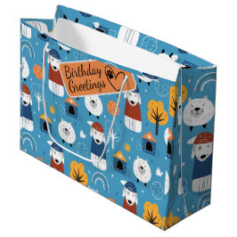 青カラフルい熱狂するドードーの漫画の犬 ラージペーパーバッグ