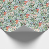 青カラフルい背景を持つ鳥とスノーベリー ラッピングペーパー (角)