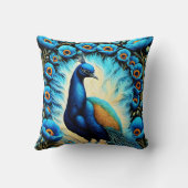 青カラフルい花に囲まれた孔雀 クッション (裏面)