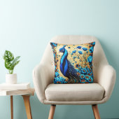 青カラフルい花の鮮やか間の孔雀 クッション (椅子)