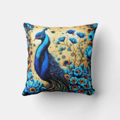 青カラフルい花の鮮やか間の孔雀 クッション (裏面)